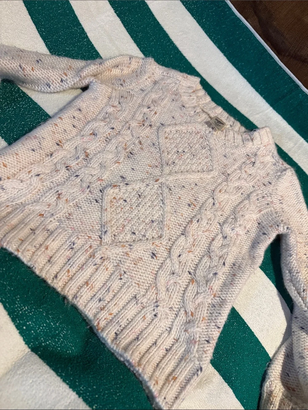 Girl's Cozy Speckled Cream Cable Knit Sweater